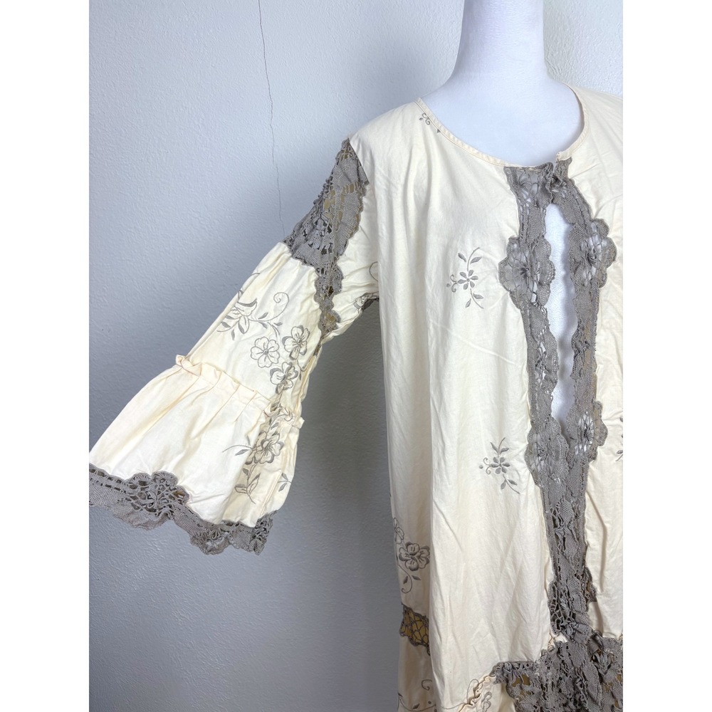Cottage Crochet & Floral Embroidered Flared Sleeve Long Cardigan Medium/Large - Picture 2 of 6